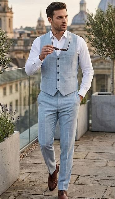 Muški dvodelni komplet – prsluk i pantalone u svetloplavoj boji sa na lalafo.rs Muški dvodelni komplet – prsluk i pantalone u svetloplavoj boji sa