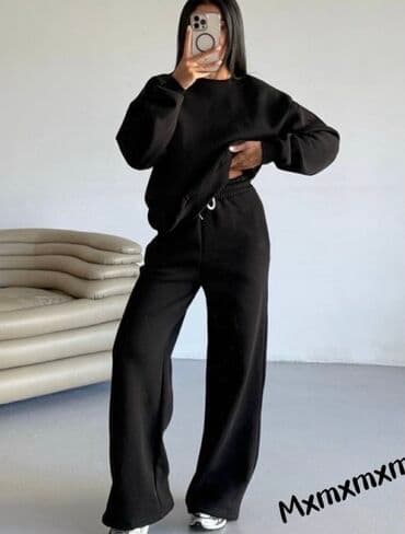 suskavac komplet: 🔥Ženski komplet trenerke – dukserica + donji deo sa širokim nogavicama — 1