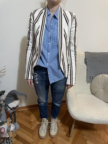 Sweatpants: Ženski bež blejzer sa braon prugamа, Ps fashion vel 38. Strukirani — 4