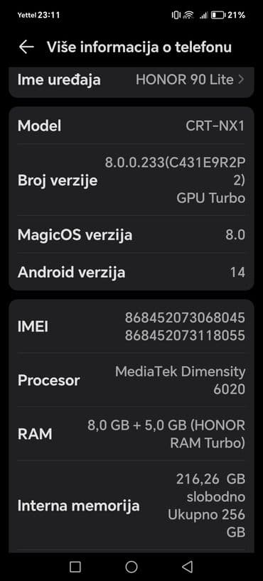 iphone 8 white: Honor 90 Lite, 256 GB, bоја - Crna, Otisak prsta — 4