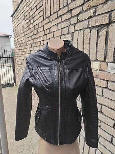 helanke sa petom: Ženska kožna jakna – model sa visokim okovratnikom i asimetričnim — 6