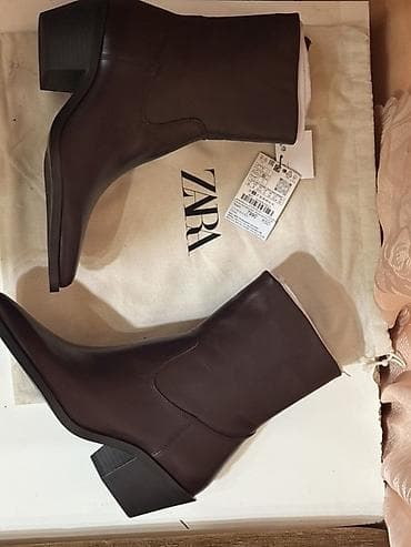 gleznjace sa stiklom: ZARA ženske kožne čizme – braon - Model: gležnjače sa blok petom i — 2