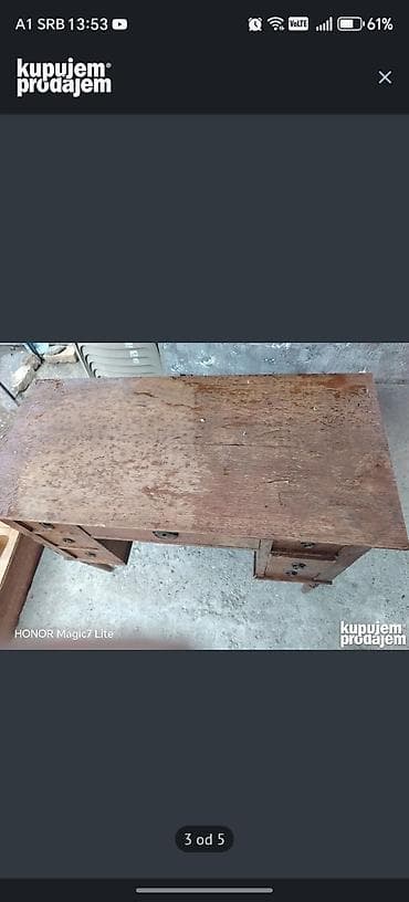 Drveni vintage radni sto sa fiokama - Materijal: puno drvo -