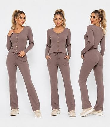Kompleti: Ženski rebrasti komplet – kardigan i pantalone - Dvodijelni set u — 3