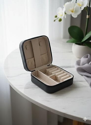 Kancelarijski nameštaj: Elegantna putna kutija za nakit - Kompaktna, kvadratna futrola sa — 1