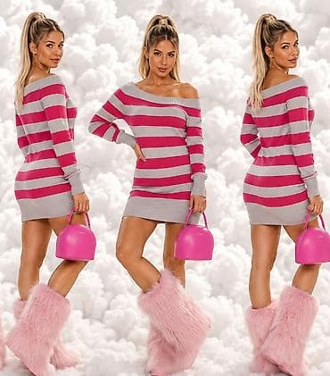 hm spavacice: Ženska pletena mini haljina – prugasti dizajn - Model: mini dužina — 2