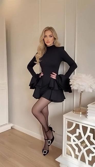 Men's Clothing: Elegantna mini haljina sa volanima - Kroj: pripijena silueta, mini — 2