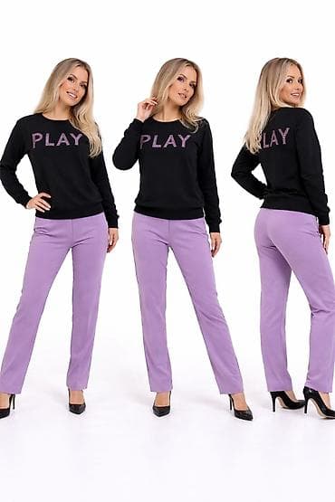 Gornji i donji deo: Ženski duks - Gornji deo: crni duks sa okruglim izrezom i natpisom — 1