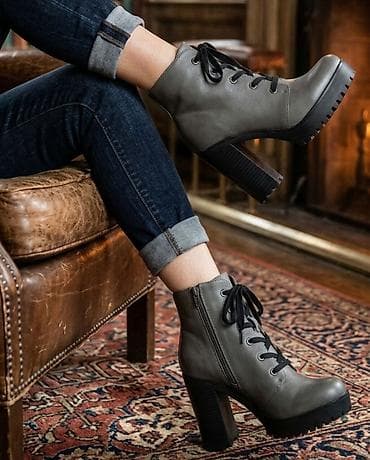 nike štikle: Ženske kožne čizme na štiklu - Model: ankle čizme sa vezivanjem — 1