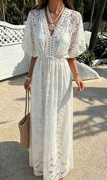 kiabi srbija: Boho čipkana maxi haljina, bela — NOVO Nova, nekorišćena boho maxi — 1