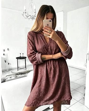 Haljine: Ženska košulja-haljina sa prugama - Kroj: ležeran, ravna linija sa — 7