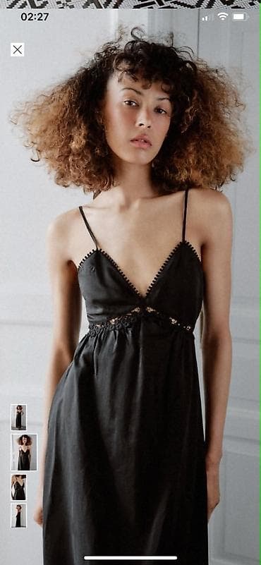 ideal helanke: Crna midi haljina na tanke bretele - Model: slip/midi kroj sa V — 3