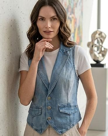 muski kapiti: Ženski teksas prsluk bez rukava - Materijal: svetliji denim sa blagim — 1