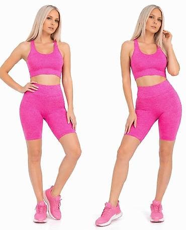 Kompleti: Ženski sportski komplet – top i biciklističke helanke, fuksija roze - — 3