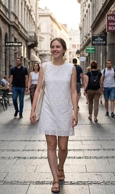 Letnja ženska haljina – više stilova - Model 1: Belo pamučno haljina