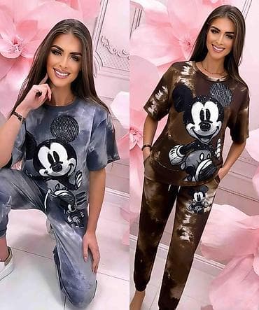 versaci majice: 🔥Ženski komplet – majica i donji deo sa velikim printom Miki Maus — 4