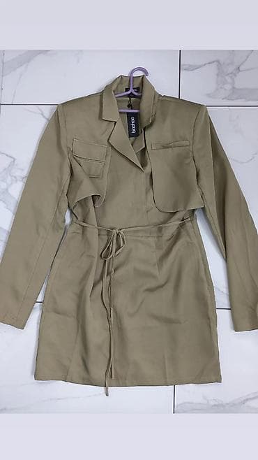 braon sandale: Mini haljina-sako u maslinasto zelenoj/khaki boji - Kroj: mini — 2