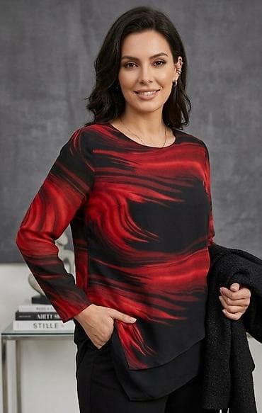 muška xl odeća: Elegantna ženska bluza sa dugim rukavima i apstraktnim printom u — 1