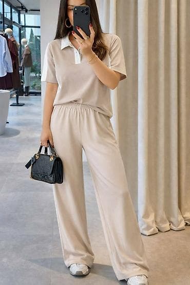 steznik za rame: Ženski komplet – bluza i pantalone širokog kroja - Dizajn: ležeran i — 9