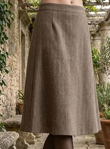 Elegantna ženska suknja A-kroja, do kolena, u toploj taupe/smeđoj