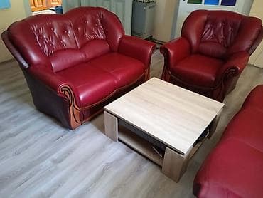 Garnitura za dnevnu sobu – kožni set u bordo/crvenoj boji - Sastav