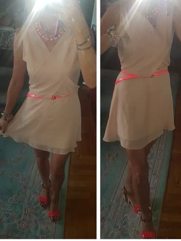 tamno plava haljina i srebrne cipele: Prelepa nude haljina. Prakticno nova. 2x nosena. bez ikakvih znakova — 3