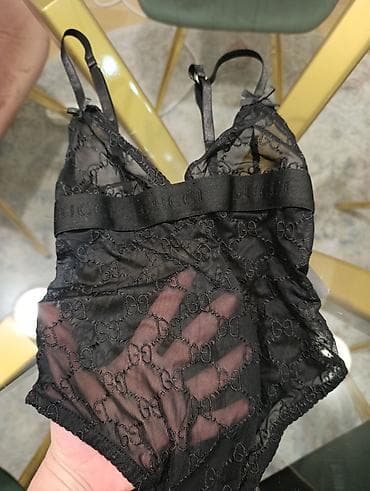 gucci duks: Crni mrežasti bodi sa monogram uzorkom. - Materijal: prozirna — 1