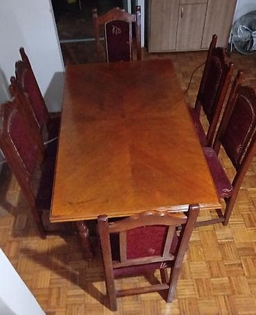 veliki ormar za cipele: Trpezarijski stol sa 6 stolica. Masivno drvo. Tapacirung stolica — 1