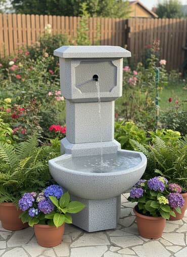 Dekorativna baštenska fontana/česma od veštačkog kamena (teraco). -