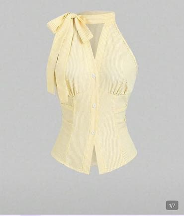 katrin kosulje: Ženska prugasta bluzica bez rukava sa mašnom na vratu - Model — 2