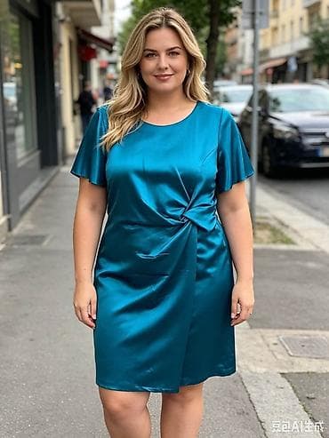 atmosphere dresses: Saten haljina A-kroja sa čvor-naborom Haljina za punije XL 2XL 3XL — 1