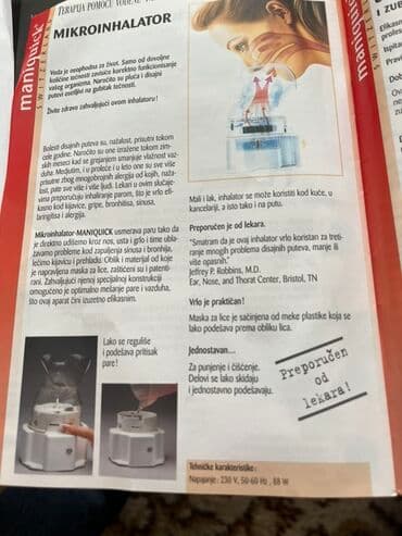 Inhalatori, nebulizatori: Mikroinhalator MANIQUICK – terapija pomoću vodene pare Opis: - — 1