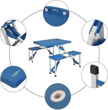 aluminijumske stolice kupujemprodajem: Sklopivi lagani sto sa 4 sedišta sa rupom za suncobran. Sklapa se u — 6