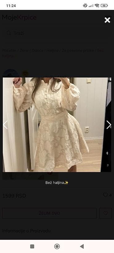 Bež haljina - Romantična kratka haljina u bež nijansi sa