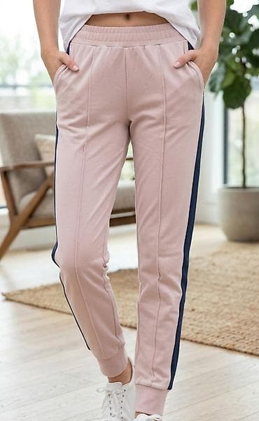 kp duksevi: Ženske trenerka pantalone – svetloružičaste sa tamnoplavim bočnim — 1