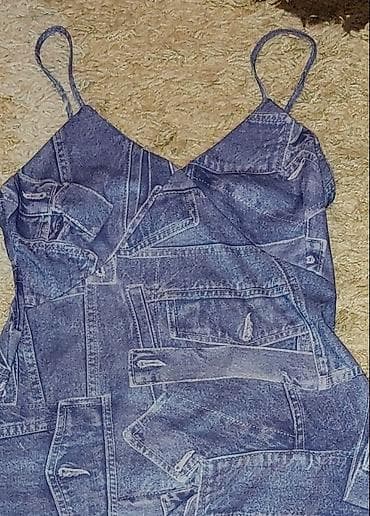 prsluk s: Haljina na bretele sa printom “patchwork” džinsa - Model: slip — 1