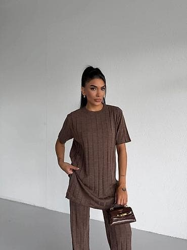 zenski svecani kompleti: Komplet kvalitetna siroka rebra sa elastinom.Dvodelni set:tunika — 1