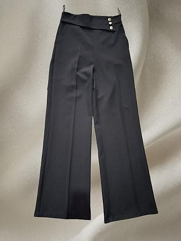 kapri pantalone: Elegantne ženske pantalone – crne, visokog struka, širokih nogavica 38 — 1