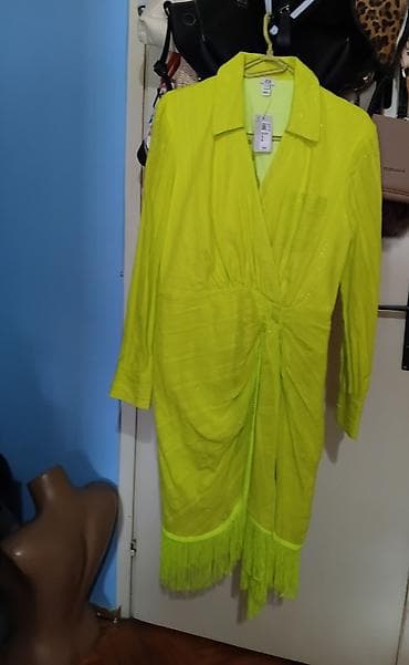 versace eros cena: Neon zeleno haljina-košulja sa resamam m do l - Model: midi — 4