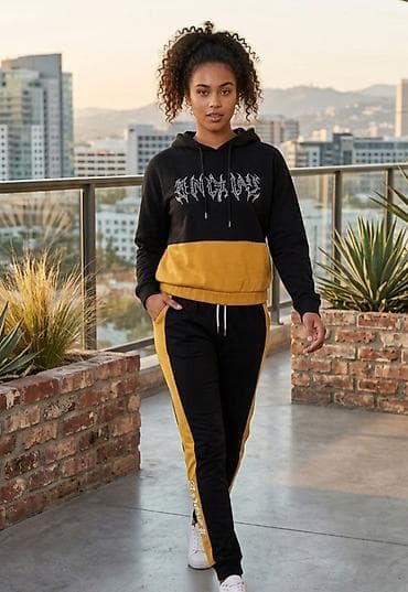 ideal pantalone: Dvoslojni ženski trenerka set – dukserica s kapuljačom i donji deo - — 1