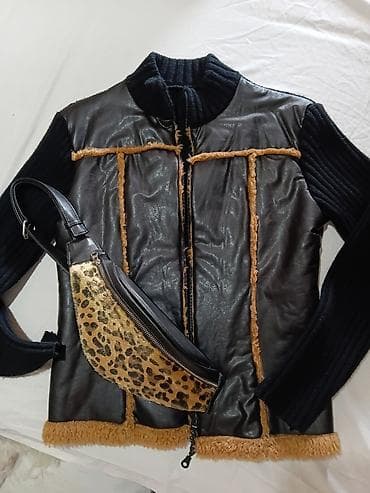 postava cincila: Ženska jakna od eko kože sa detaljima od veštačkog krzna + torbica — 1