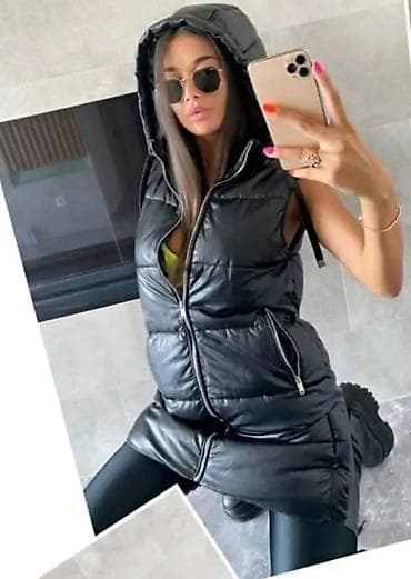 Prsluci: Dugačak ženski prsluk sa kapuljačom (puffer stil) - Model: dugi — 1