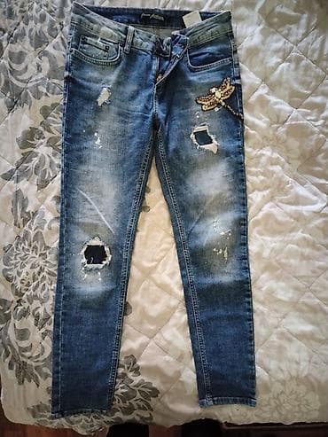 turska torba: Ženske farmerke Euro Fashion – skinny kroj sa detaljima - Boja — 1