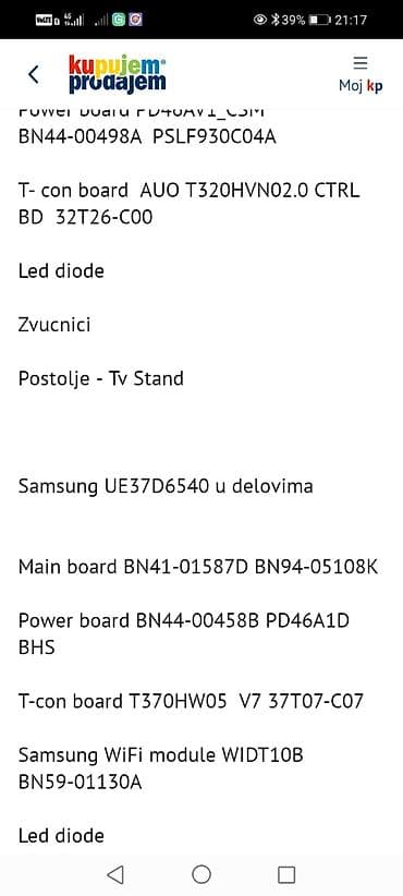 Samsung LED TV delovi – modeli UE37EH5200 i UE37D6540 Dostupne