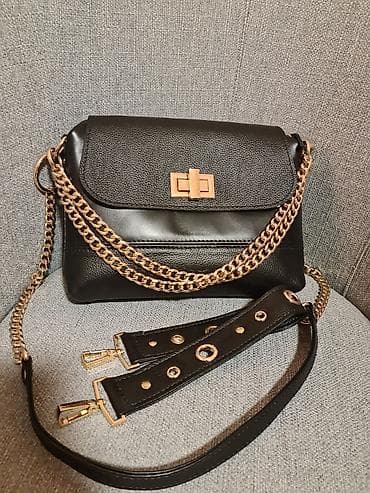 beli kais mona: Crna kožna tašna “vera handmade” sa zlatnim detaljima - Materijal — 1