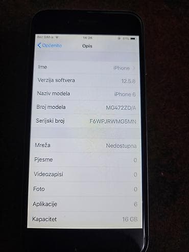 laptops and netbooks: Apple iPhone 6, 16 GB, Space Gray Telefon ima neciji nalog ali moze da — 6