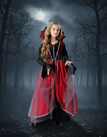 crna haljina za devojcice: Vampiresa vampirka Haljina na visokom crvenom kragnom 90-110 110-120 — 1