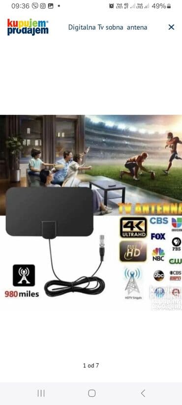 Auto elektronika: Digitalna TV sobna antena – tanki panel dizajn, crna boja, sa — 1