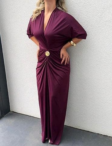 Elegantna duga haljina boje vina - Materijal: lagan, rastegljiv i