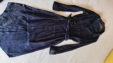 bata torba: Saten-haljina košulja kroja, tamnoplava - Model: midi dužina — 3